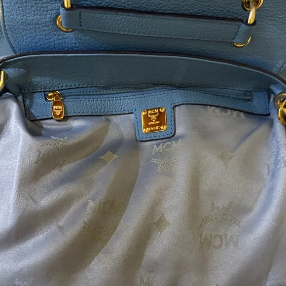 MCM Sky Blue Leather Authentic MCM Shoulder Bag MCM Crossbody MCM Handbag - Picture 11 of 16